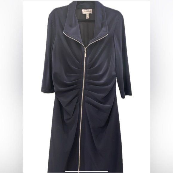 Joseph Ribkoff Dark Blue Bodycon Ruched zippered Dress  . - Picture 3 of 10